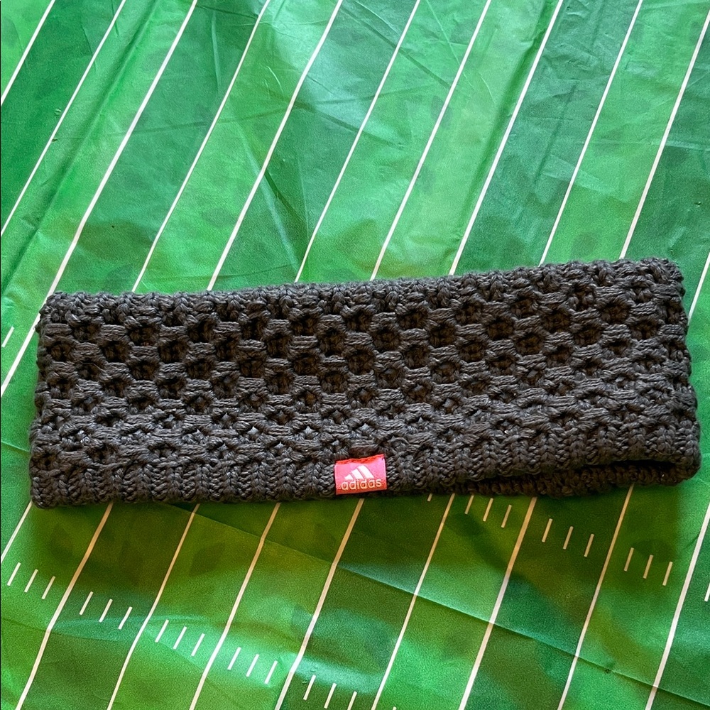 Adidas Charcoal Knit Headband with Pink Logo